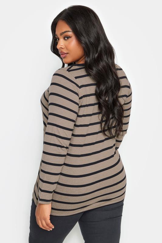 YOURS Plus Size 2 PACK Black & Brown Stripe Print Cotton Tops | Yours Clothing 5