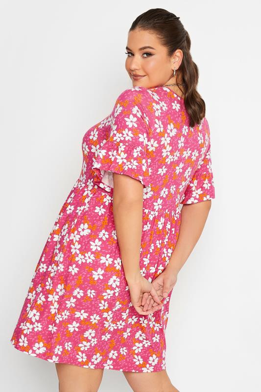 YOURS Curve Plus Size Pink Floral Tunic Dress | Yours Clothing  4