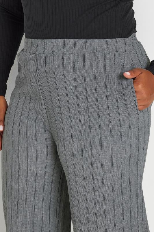 YOURS Plus Size Grey Textured Pinstripe Wide Leg Trousers | Yours Clothing 4