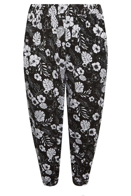 YOURS Plus Size Black Floral Cropped Jersey Harem Joggers | Yours Clothing 5