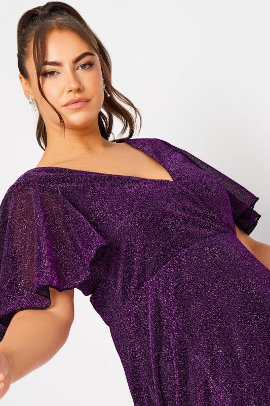 YOURS LONDON Plus Size Purple Glitter Angel Sleeve Maxi Dress | Yours Clothing 4