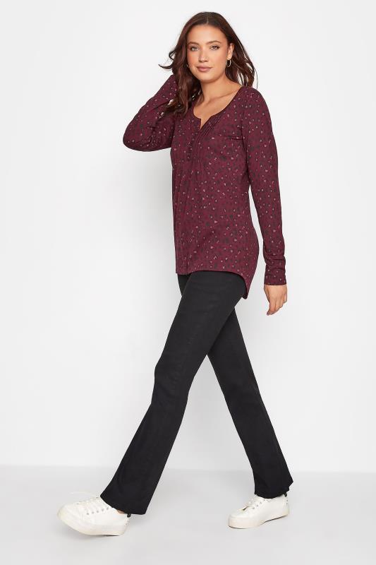 LTS Tall Women's Burgundy Red Animal Print Henley T-Shirt | Long Tall Sally 2