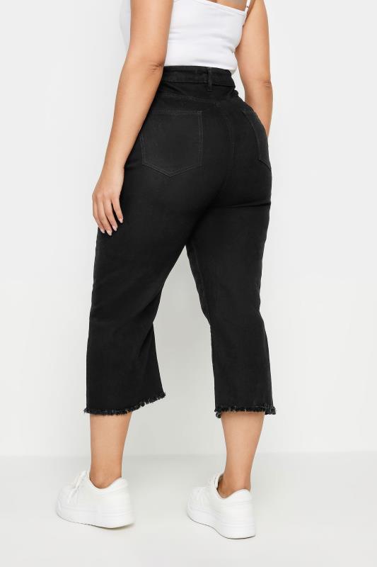 Plus Size Black Stretch Wide Leg Cropped Jeans | Yours Clothing 3
