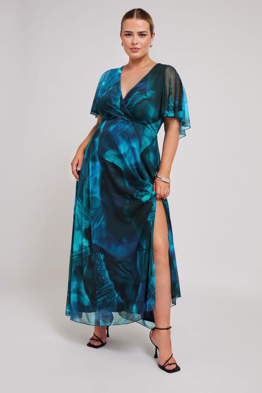 Plus Size  YOURS LONDON Curve Blue Abstract Print Wrap Maxi Dress
