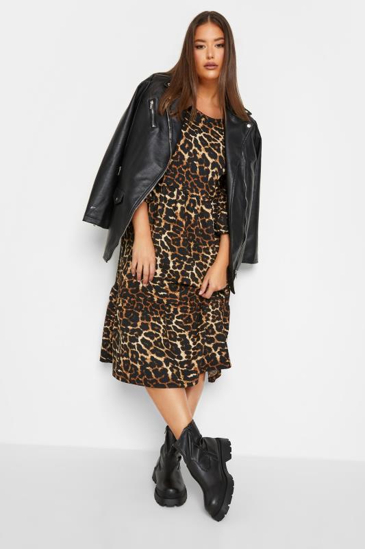 Plus Size Black Leopard Print Fril Hem Dress | Yours Clothing 2