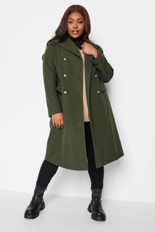 YOURS Plus Size Khaki Green Longline Military Coat | Yours Clothing 2
