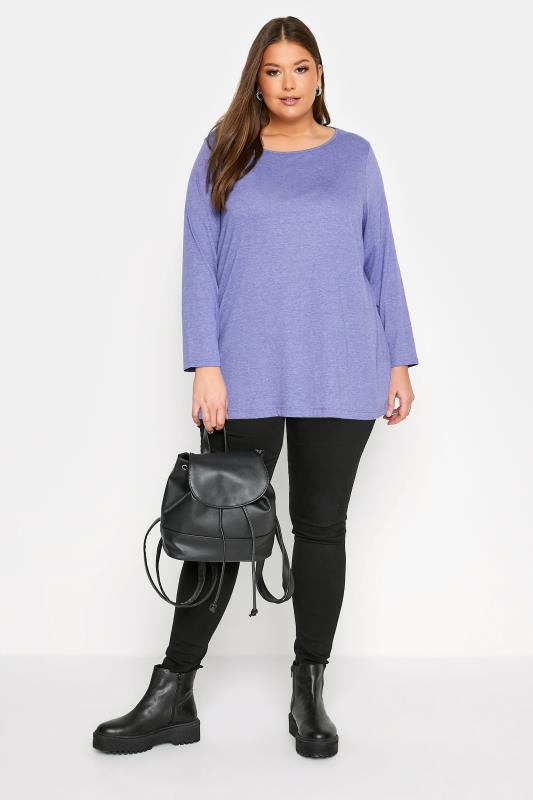 Plus Size Purple Marl Long Sleeve T-Shirt | Yours Clothing 2