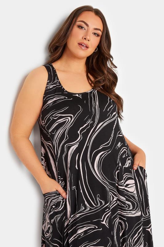YOURS Curve Black Plus Size Marble Print Sleeveless Drape Pocket Midi Dress | Yours Clothing  4