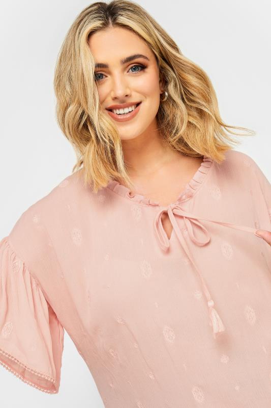 YOURS Curve Plus Size Light Pink Tie Neck Embroidered Gypsy Top | Yours Clothing  4