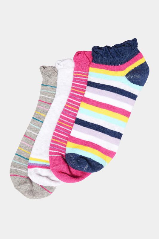 YOURS Plus Size 4 PACK Blue & Grey Stripe Ankle Socks | Yours Clothing  3