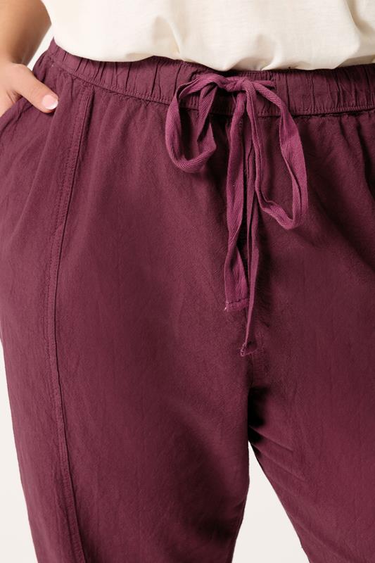 YOURS Plus Size Burgundy Red Cool Cotton Barrel Leg Denim Trousers | Yours Clothing 4