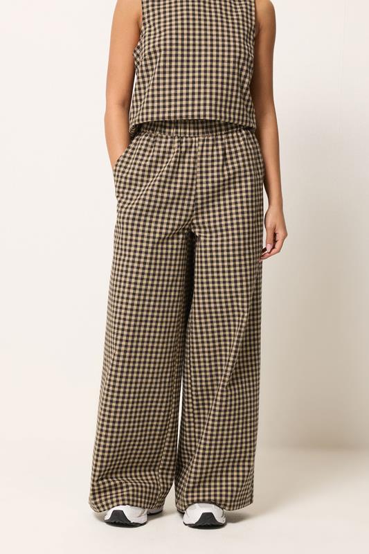 PixieGirl Petite Women's Brown Gingham Wide Leg Trousers | PixieGirl 2