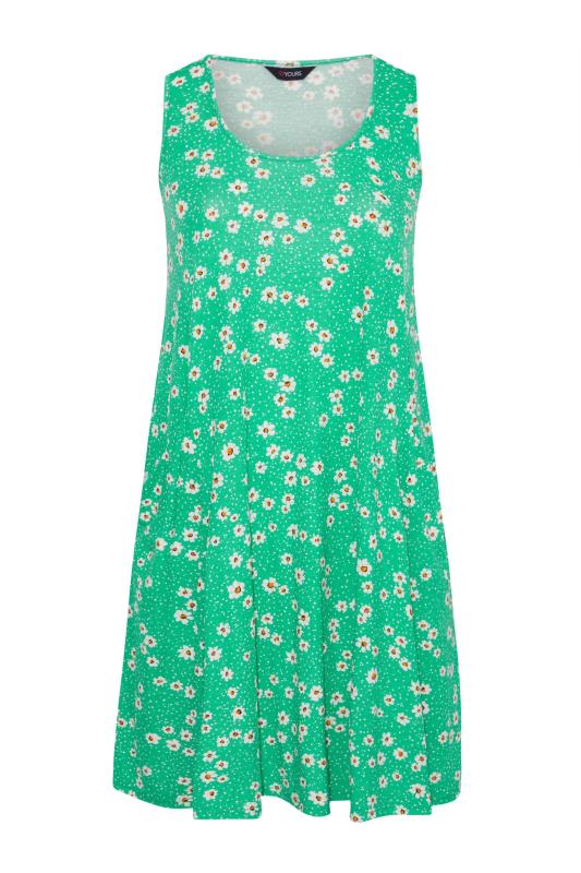 Plus Size Green Daisy Print Drape Pocket Dress | Yours Clothing 6