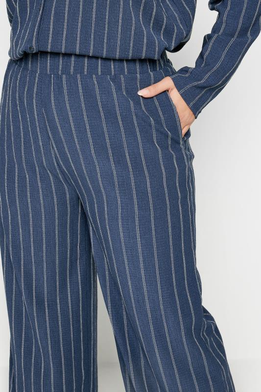 YOURS Plus Size Navy Blue Textured Pinstripe Wide Leg Trousers | Yours Clothing 4