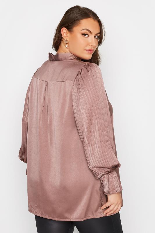 YOURS LONDON Curve Pink Satin Pleated Bow Blouse 3
