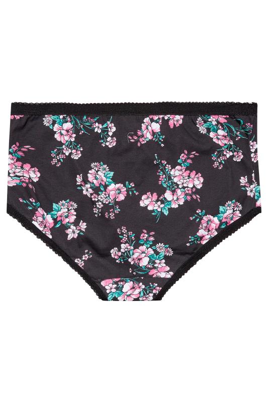 5 PACK Plus Size Black Floral High Waisted Full Briefs | Yours Clothing 4