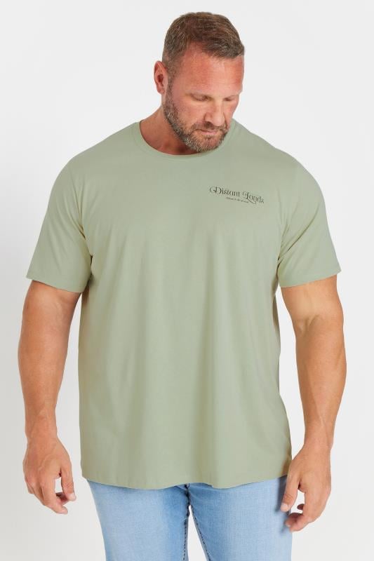 JACK & JONES Big & Tall Sage Green Fountain Crew Neck T-Shirt | BadRhino 1