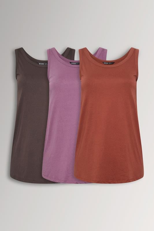 YOURS 3 PACK Curve Navy Blue & Black Core Vest Tops | Yours Clothing 1
