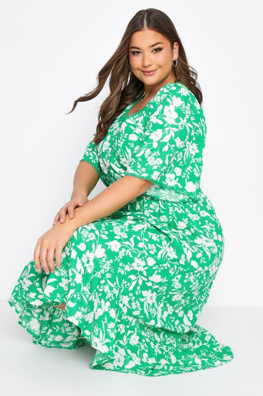 Plus Size Green Floral Dipped Hem Dress | Yours Clothing 4
