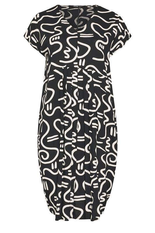 YOURS Plus Size Black Abstract Print Pleat Front Midi Dress | Yours Clothing 5