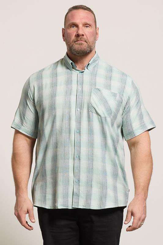 KAM Big & Tall Mint Green Short Sleeve Check Shirt | BadRhino 1
