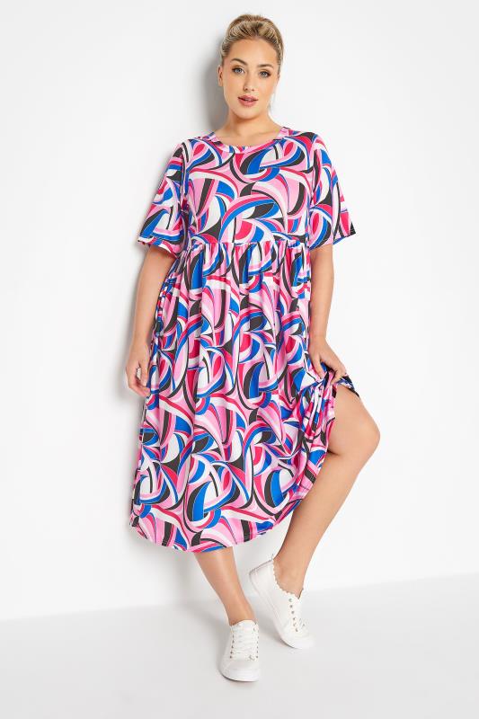 LIMITED COLLECTION Curve Pink Abstract Print Smock Dress 2