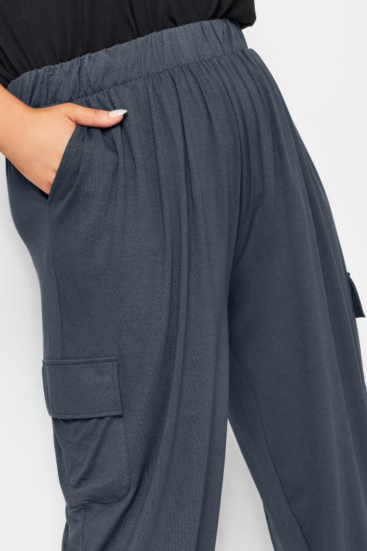 YOURS Plus Size Grey Jersey Harem Cargo Trousers | Yours Clothing 3