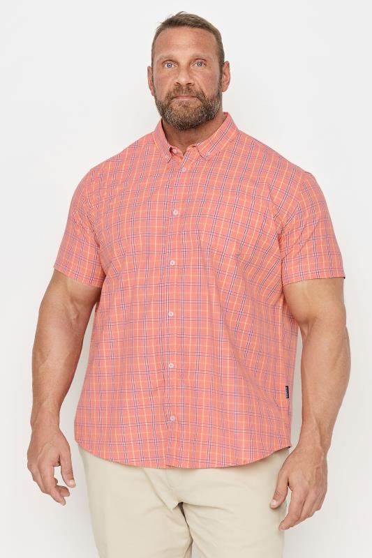 BadRhino Big & Tall Salmon Pink & Blue Small Check Print Shirt | BadRhino 2