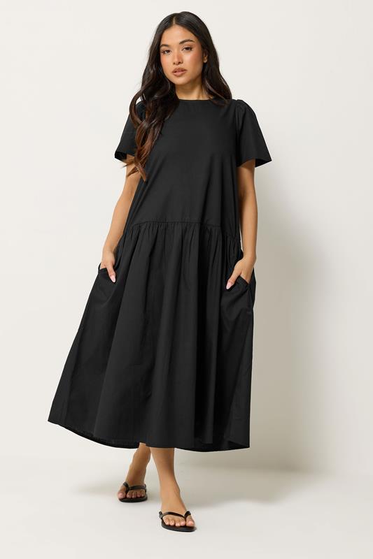 PixieGirl Petite Women's Black Cotton Poplin Maxi Dress | PixieGirl 1