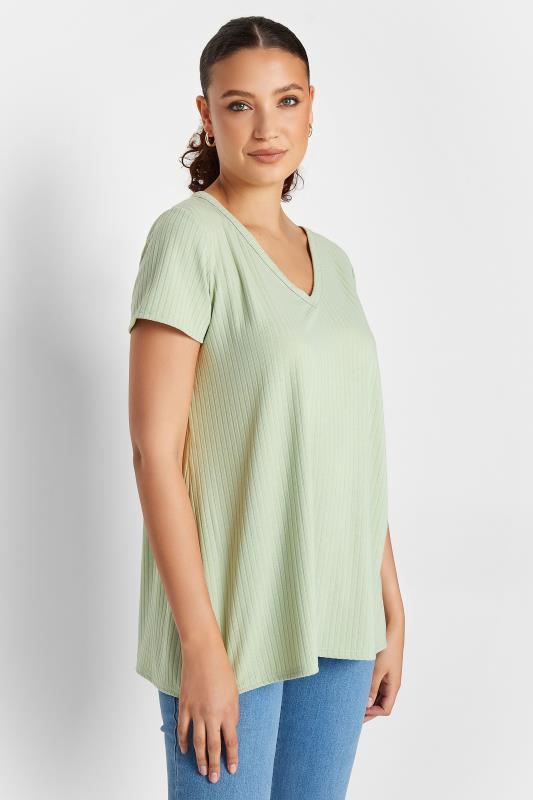 Tall  LTS Tall Sage Green Ribbed V-Neck Swing Top