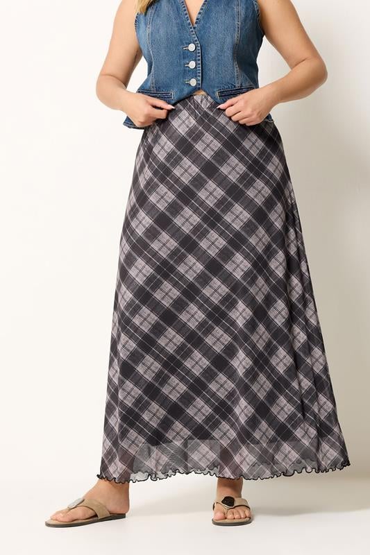 YOURS Plus Size Purple Check Mesh Skirt | Yours Clothing 1