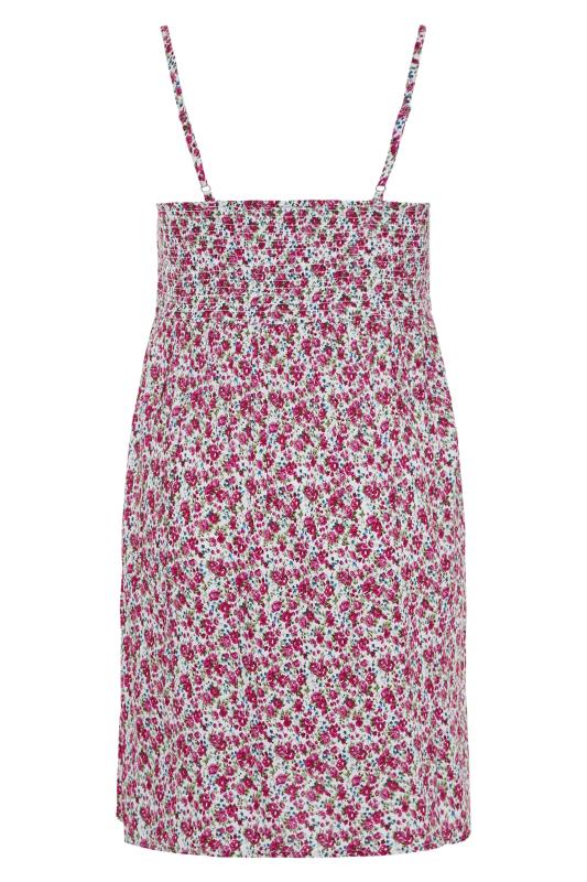 Curve White & Pink Ditsy Floral Button Front Cami Dress 7