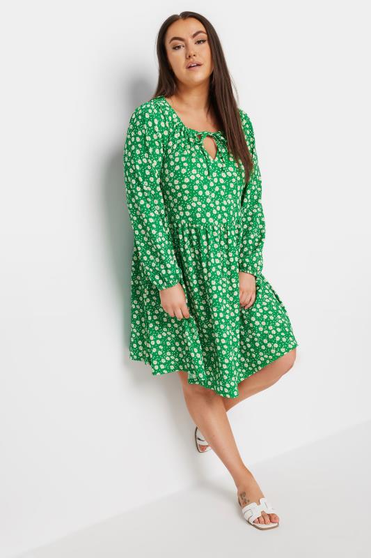 YOURS Plus Size Green Daisy Print Textured Midi Dress | Yours Clothing 2
