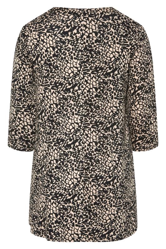 Plus Size Beige Brown Animal Print V-Neck Zip Top | Yours Clothing 8