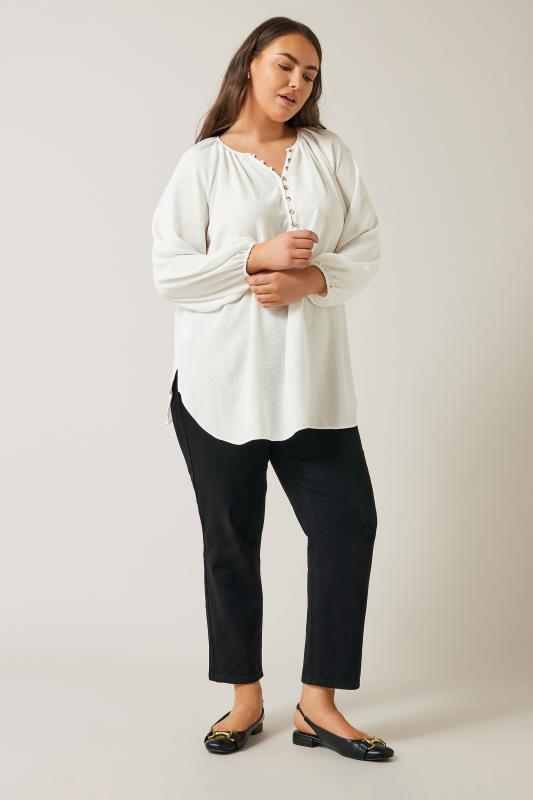 EVANS Plus Size White Button Front Long Sleeve Blouse | Evans 2