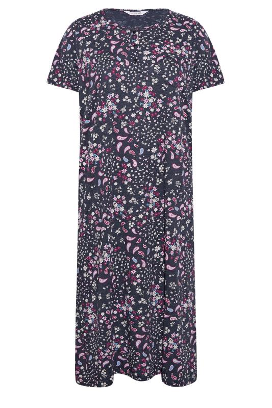 Plus Size Navy Blue Paisley Print Placket Midaxi Nightdress | Yours Clothing 5