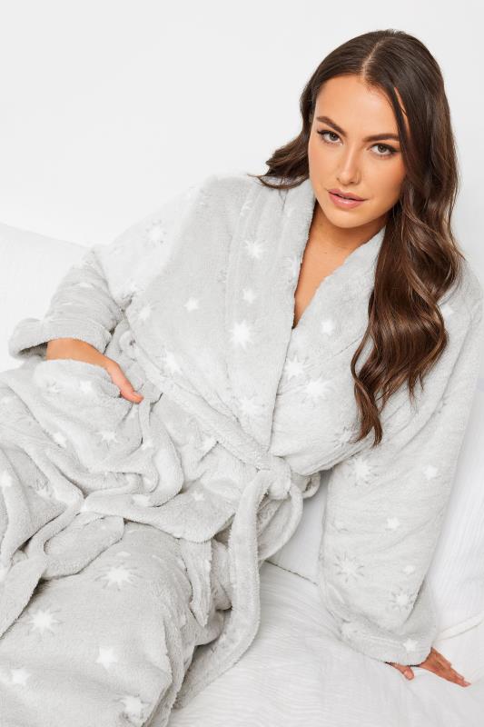 YOURS Plus Size Grey Star Print Shawl Maxi Dressing Gown | Yours Clothing 5