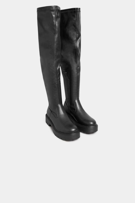 LIMITED COLLECTION Black Over The Knee Chunky Boots In Wide E Fit & Extra Wide EEE Fit 1