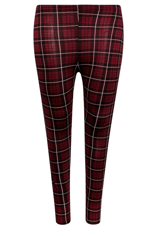 LIMITED COLLECTION Plus Size Burgundy Red Check Leggings | Yours Clothing 4