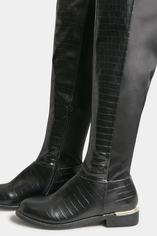LTS Tall Black Knee High 50/50 Faux Leather Croc Boots | Long Tall Sally 5