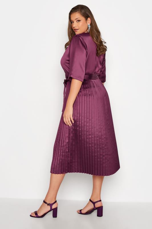YOURS LONDON Plus Size Purple Satin Pleated Wrap Dress | Yours Clothing 3