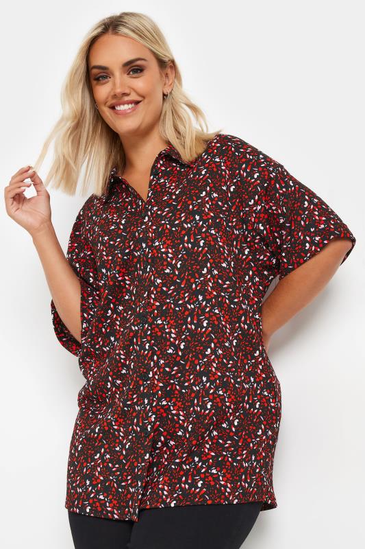 Plus Size  YOURS Curve Red Textured Abstract Print Shirt