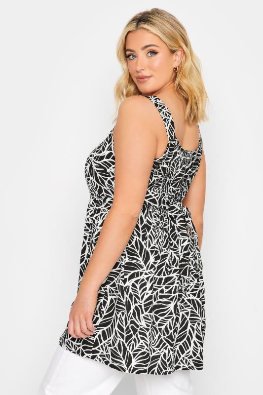 YOURS Plus Size Black Leaf Print Bow Back Vest Top | Yours Clothing 3