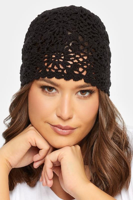 Plus Size  Yours Black Crochet Beanie Hat