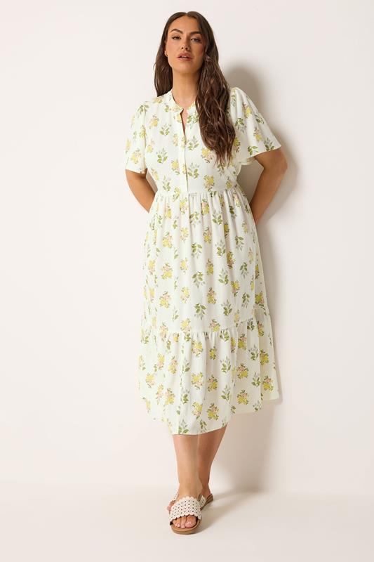 YOURS plus size White Floral Half Placket Midi Dress 1