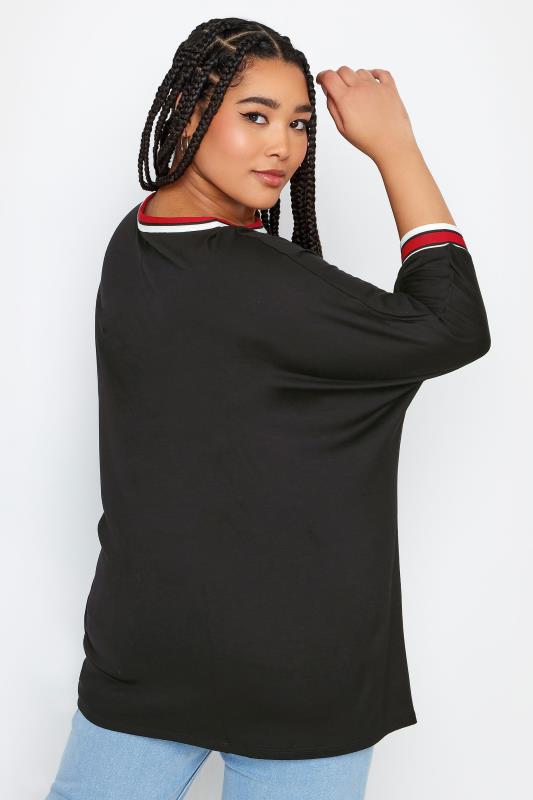 YOURS Plus Size Black Stripe Detail Batwing Sleeve T-Shirt | Yours Clothing 3