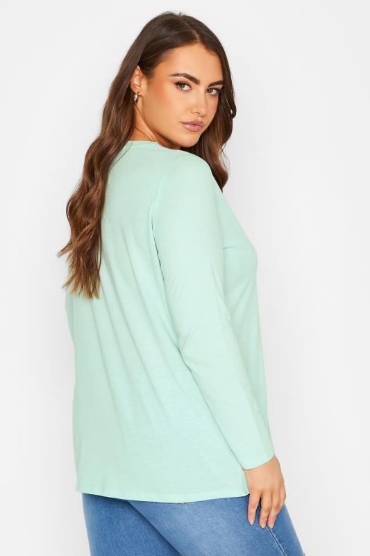 YOURS Plus Size Mint Green Long Sleeve V-Neck T-Shirt - Petite| Yours Clothing 3