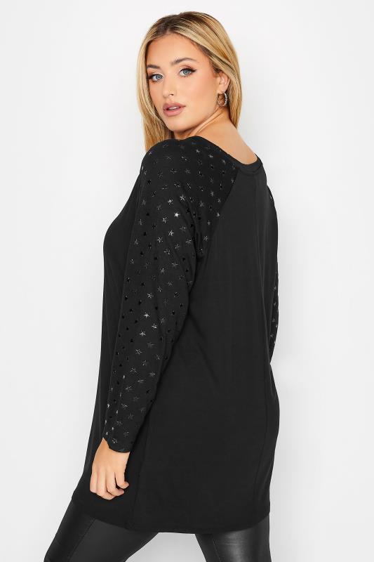 Plus Size Black Long Sleeve Star Print Top | Yours Clothing 4