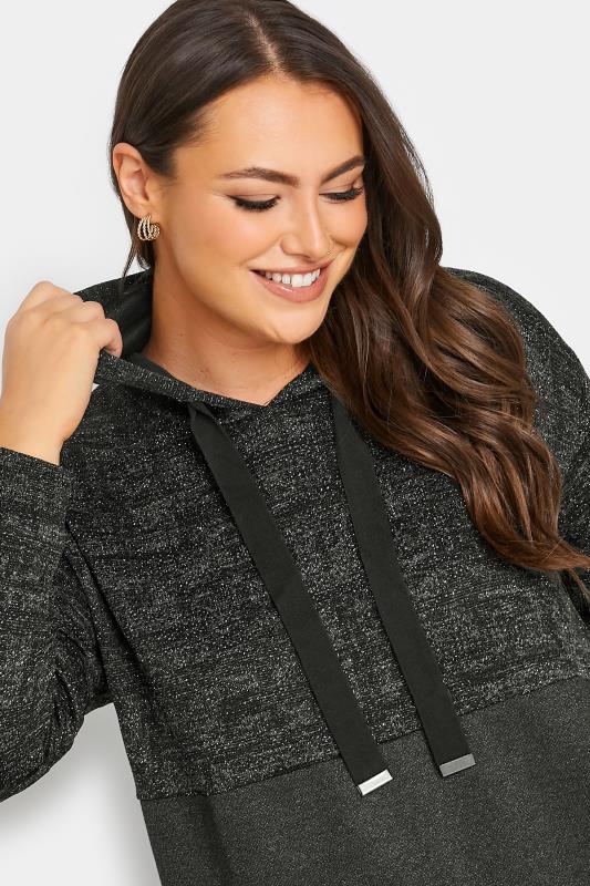 Curve Plus Size Black & Grey Soft Touch Glitter Hoodie Dress | Yours Clothing 4