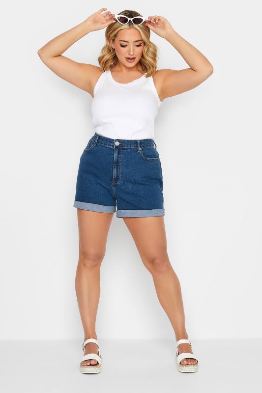 YOURS PETITE Plus Size Blue MOM Denim Shorts | Yours Clothing 2